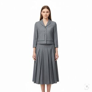 Yaly Couture Womens Gray Blazer & Pleated Skirt Suit Two-Piece Formal Set